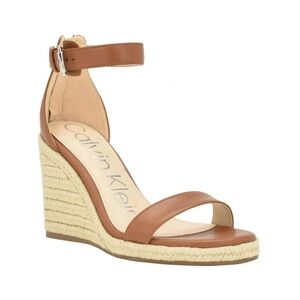 Calvin Klein Womens NOSHELA Leather Open Toe Wedge Sandals Brown Size 10